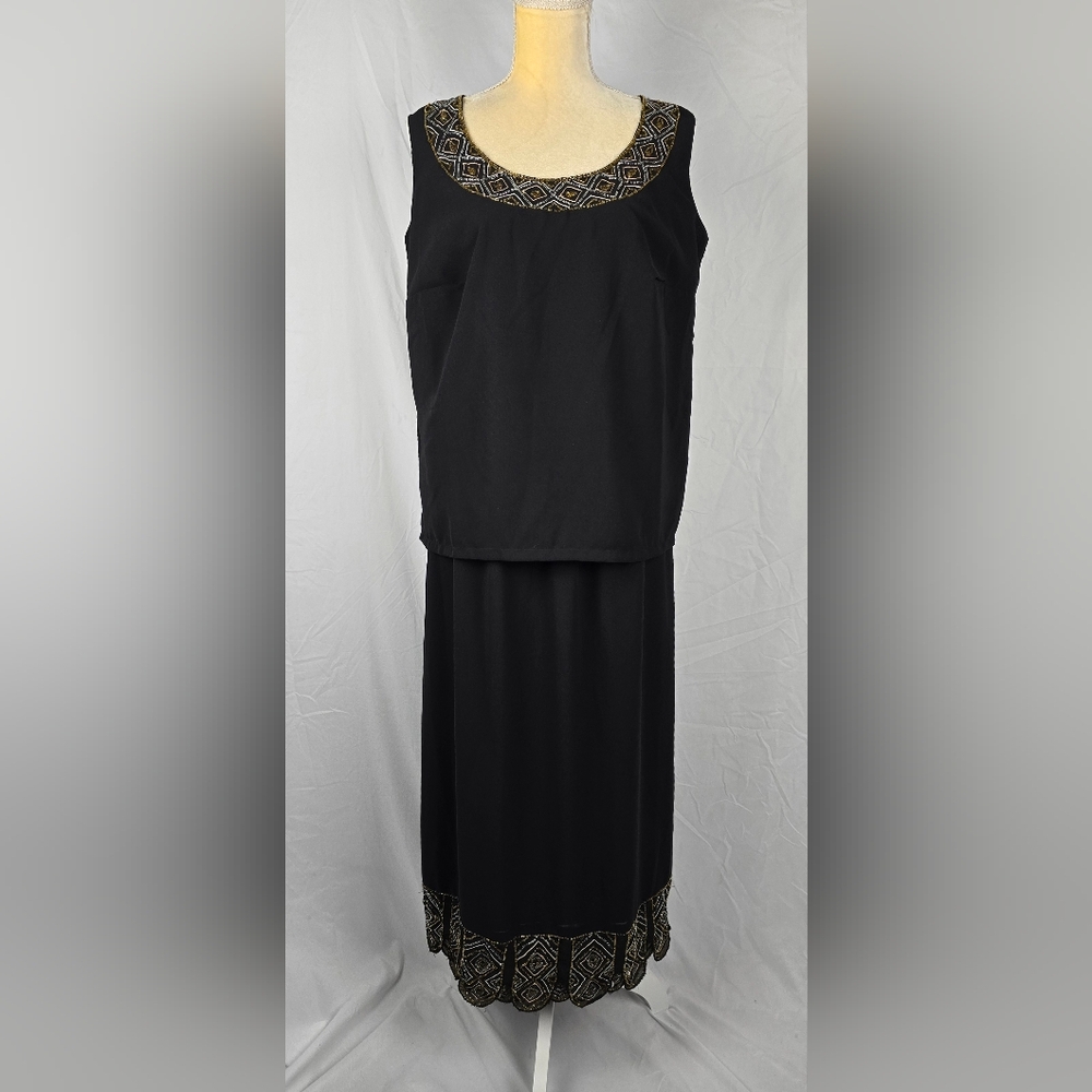 NWT Roaman's Beaded Black Chiffon 2pc Sleeveless Outfit sz 14W Formal Night Out